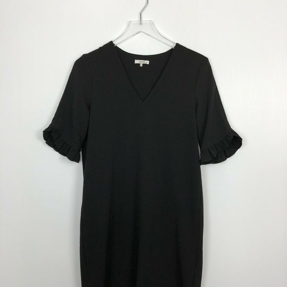 Ganni Black Midi Dress Crepe Side Slits 34 US XS - Picture 4 of 11